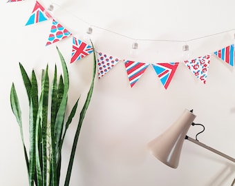 Great British Paper Bunting Printable - Red, White and Blue - Union Jacks