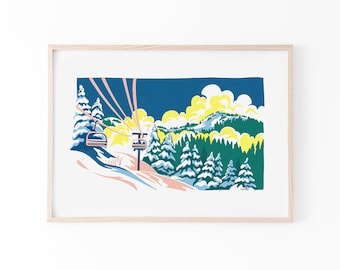 Up in the Clouds |  Chairlift Skiing Print