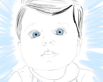 Baby Boy Illustration, Personalized Portrait, Digital Portrait, Baby Shower Gift