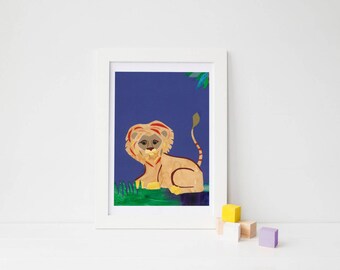 ORIGINAL ARTWORK, Lion Nursery, baby boy nursery, Jungle Nursery, Gift for baby boy, baby room decor, animal nursery, safari nursery