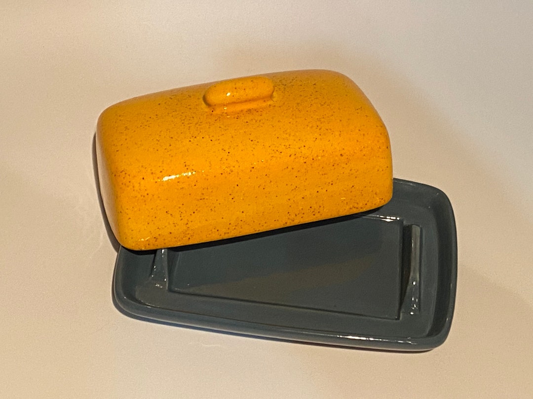 Grey Butter Dish With Yellow Lid Etsy