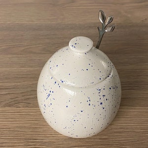 Sugar Bowl with Spoon Light Speckled Blue