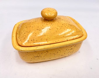 Butter Dish with Lid Yellow Speckle Glaze