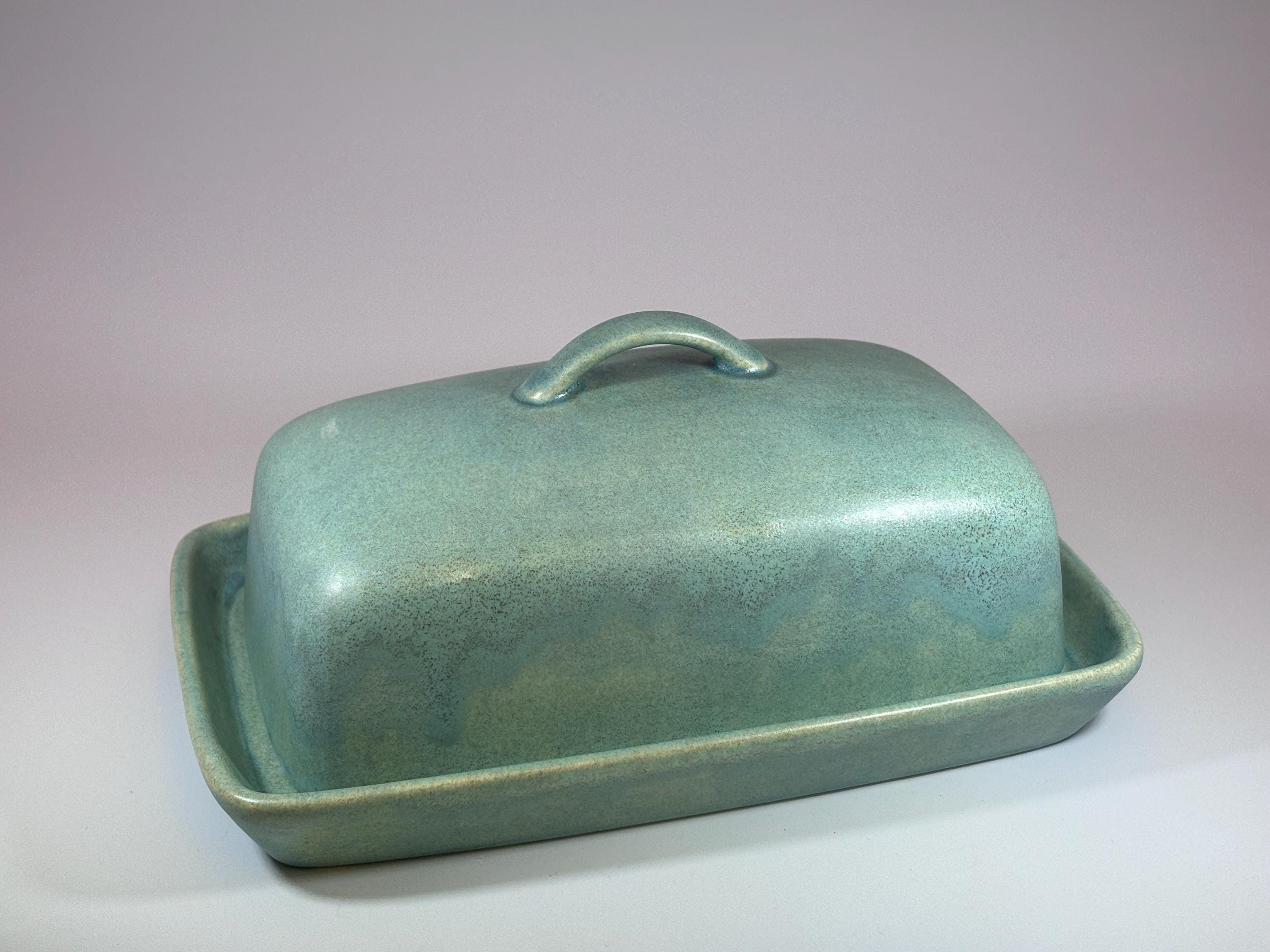 French Butter Crock With Lid - Porcelain Butter Keeper For Countertop, Keeps Butter Soft & Fresh (Cool Green)