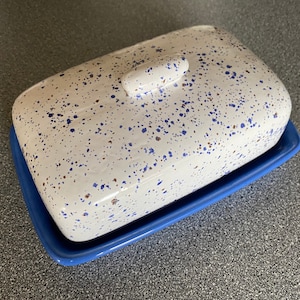 Butter Dish, Speckled Blue with Airforce Blue Dish