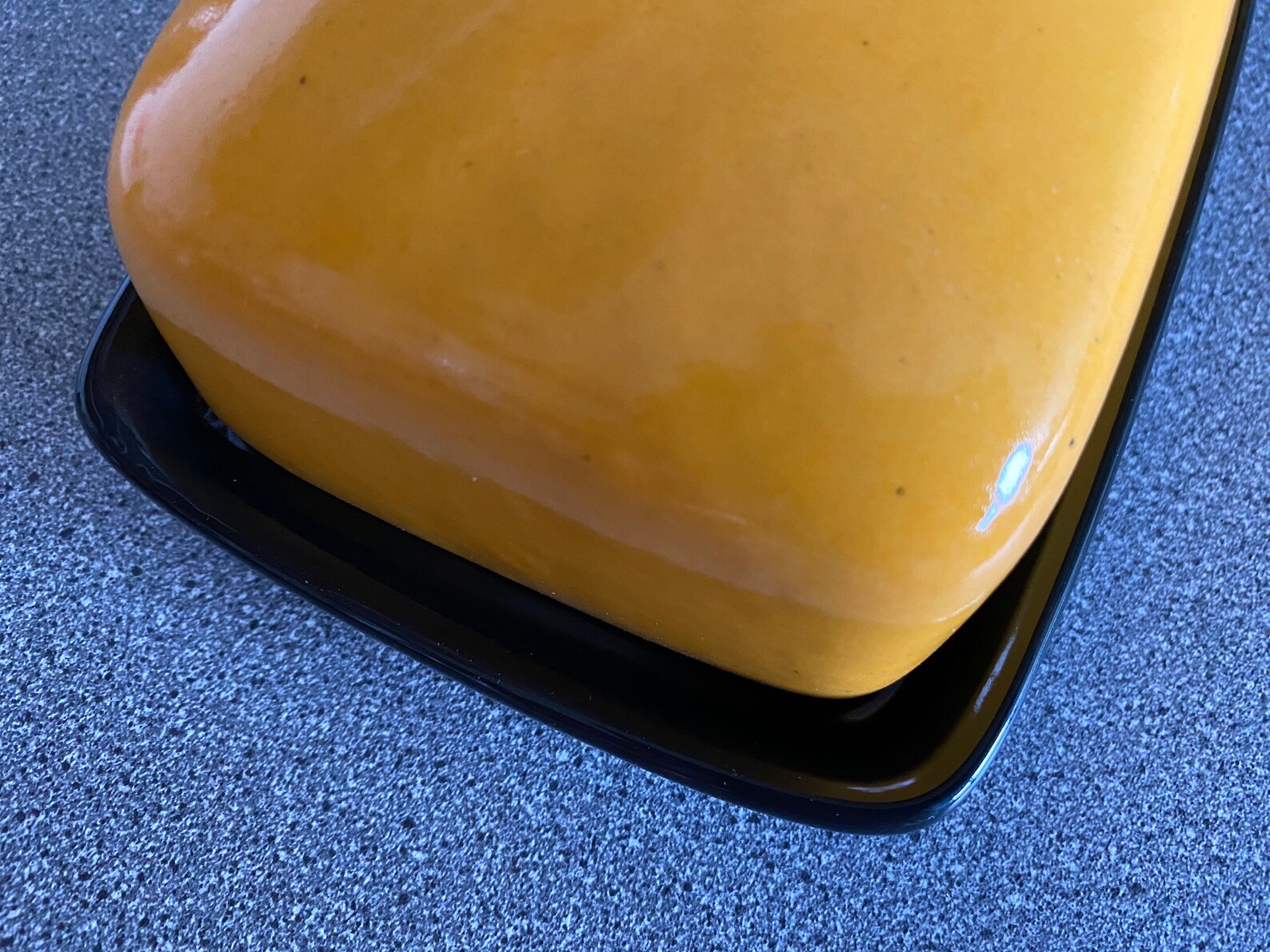 Jet Black Butter Dish With Yellow Lid Etsy