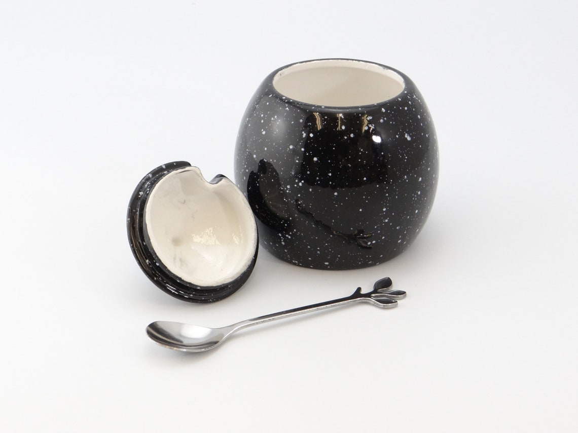 Sugar Bowl with Lid and Spoon Speckled Black Glaze Etsy