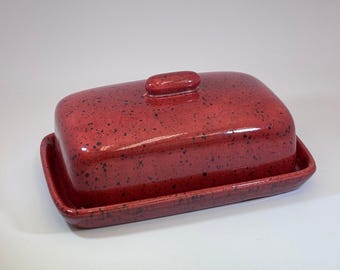 Butter Dish with Lid Speckled Red Glaze