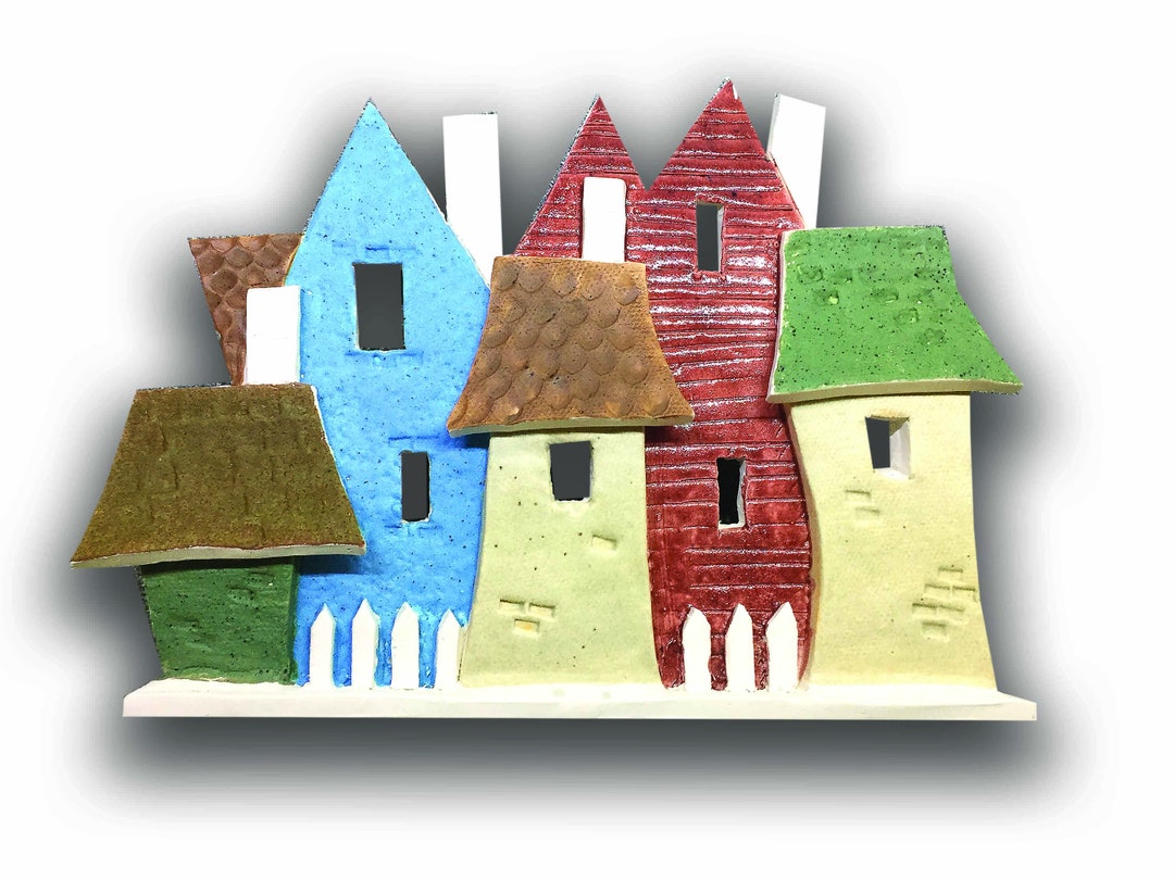 Tea Light Ceramic Colourful Houses Etsy