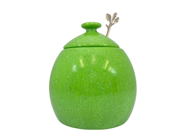 Sugar Bowl with Spoon - Lime Green Glaze