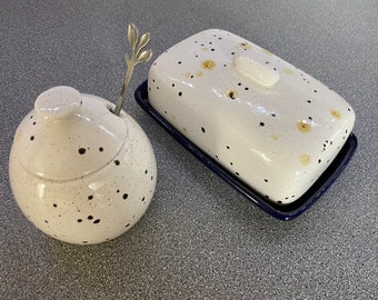 Butter Dish and Jam Pot with Spoon