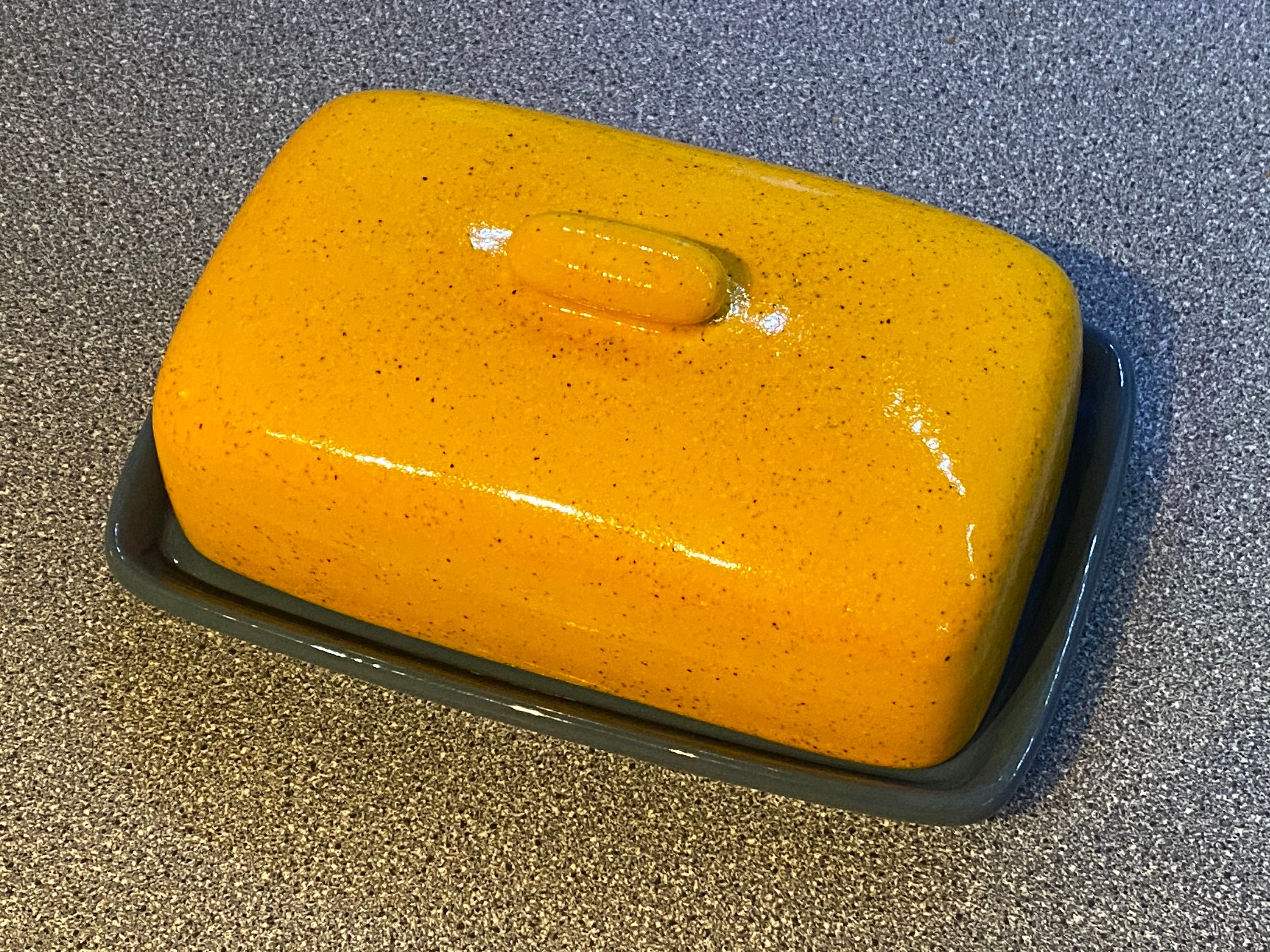 Grey Butter Dish with Yellow Lid Etsy