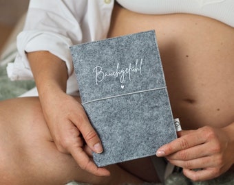Maternity passport cover made of gray felt | gut feeling | Maternity Passport Envelope | Gift for expectant mothers
