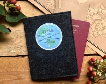 Passport Cover - City Whispers | dark grey felt passport sleeve for your next trip