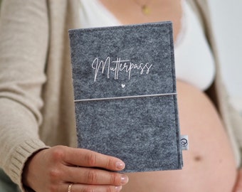 Maternity passport cover made of felt in gray with imprint "Mutterpass" | Wonderful gift for expectant mothers