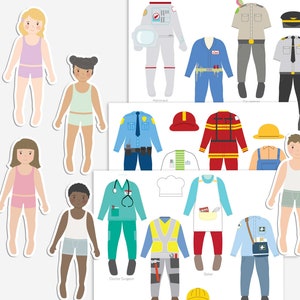 Paper Dolls Kit Occupations. Printable Activity Craft Girls & Boys. Homeschool. Paper Cut Out. Montessori