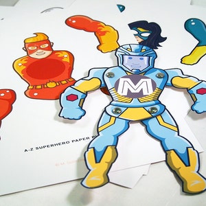 Superhero Party Activity. A Z Superhero Paper Puppets Coloring verisons included. Superhero Party Ideas. Fun for kids. Printable PDF image 1