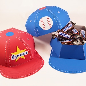 Baseball Cap Favor Box. Baseball Birthday. Sports theme party. Printable PDF. Softball party favor box