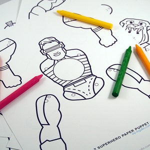 Coloring A- Z Superhero Paper Puppets (26 coloring templates)  - Printable PDF
