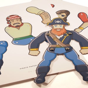 May include: A printable paper craft set featuring a pirate character with a red beard, blue pants, and a black jacket. The set includes various body parts, including arms, legs, and a head, that can be cut out and assembled to create a fun and interactive paper doll.
