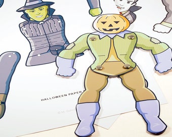 Fun Halloween Party Activity. Halloween Monsters. Paper Puppets (Coloring verisons also included). Paper Toy. Printable PDF