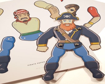 Pirate themed party activity. Pirate Paper Puppets (Coloring verisons also included). Pirate theme party ideas. Printable PDF