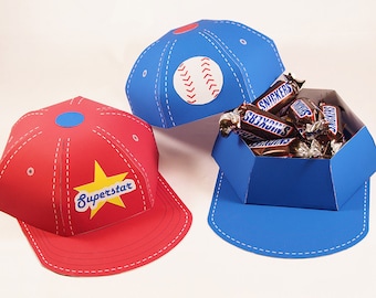 Baseball Cap Favor Box. Bseball Birthday. Sports theme party. Printable PDF. Softball party favor box