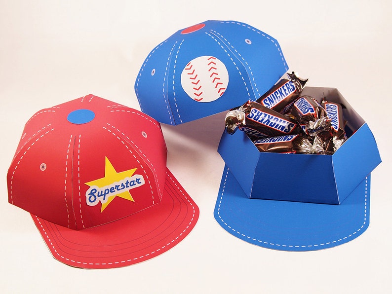 Baseball Cap Favor Box. Baseball Birthday. Sports theme party. Printable PDF. Softball party favor box image 1