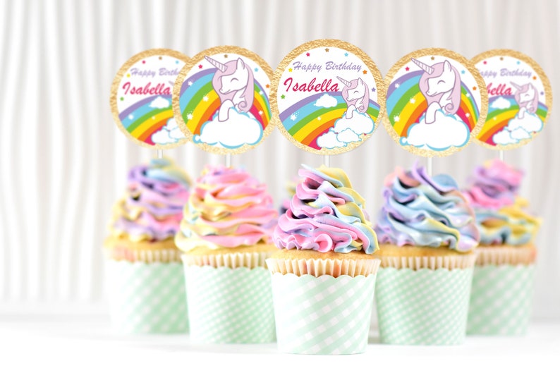 Unicorn Cupcake Toppers. Unicorn Party Decoration. Rainbow image 1