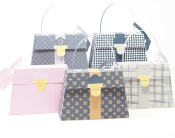 Fashion Party. 5 Fashion Handbag Favor Boxes. Printable Party Favor Box with Tag