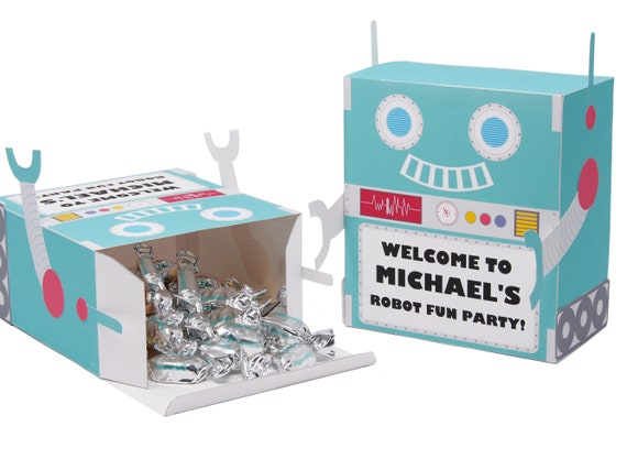 Robot Party Theme. Custom Favor Box. Boys Birthday Party Decorations Il_570xn