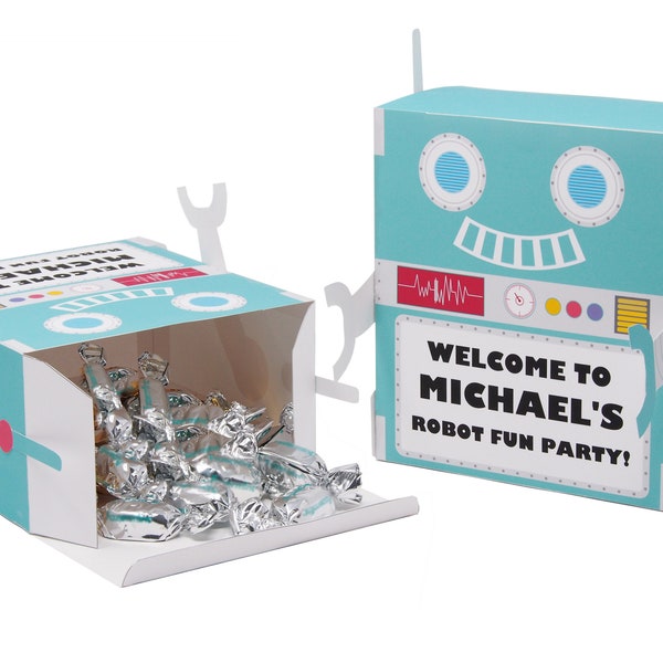 Robot Party Theme. Custom Favor Box. Boys Birthday Party Decorations