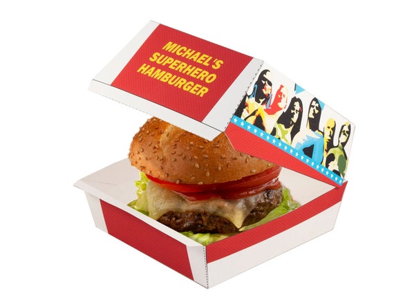 Superhero Party Hamburger Box. Superhero Party decorations. Superhero barbeque. Superhero party food. Superhero Birthday Party. Il_570xn