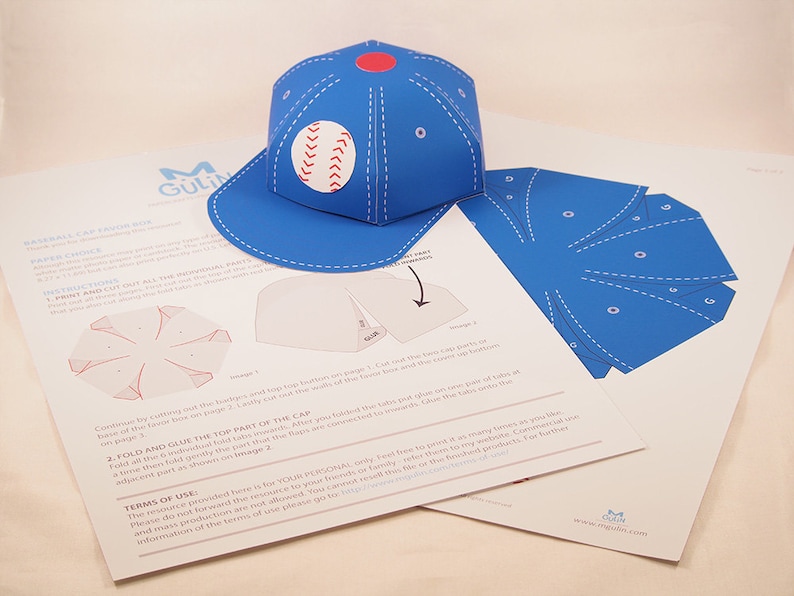 Baseball Cap Favor Box. Baseball Birthday. Sports theme party. Printable PDF. Softball party favor box image 4