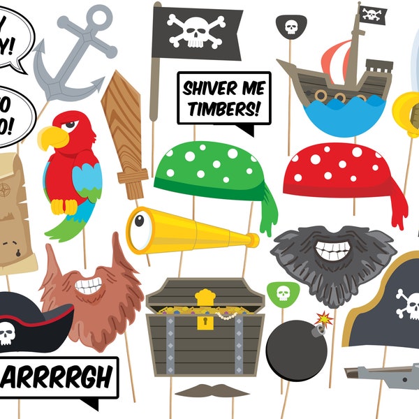 Accessoires de photomaton de fête pirate. Décoration sur le thème des pirates. PDF imprimable