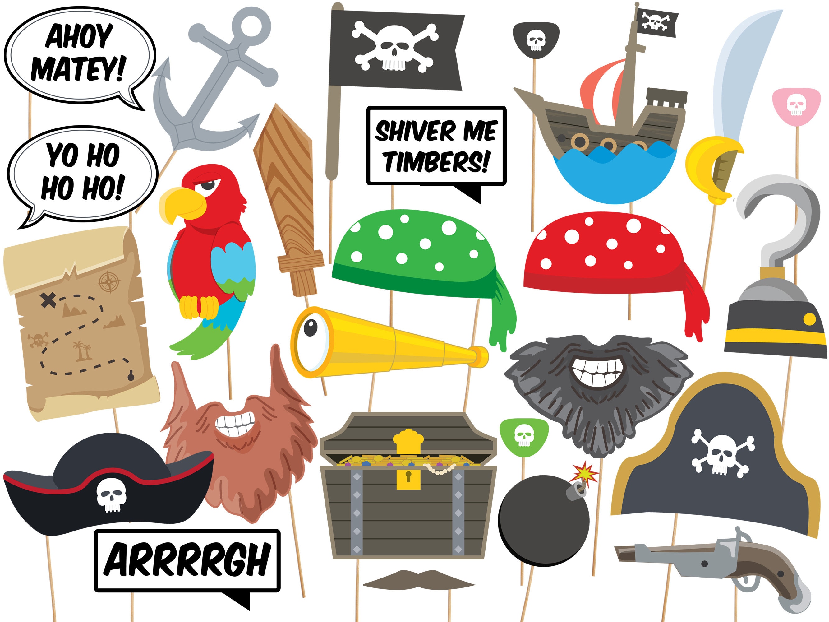 Pirate Party Photo Booth Props. Pirate Theme Decor. Printable PDF 