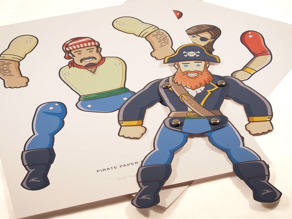 Pirate themed party activity. Pirate Paper Puppets (Coloring verisons also included). Pirate theme party ideas. Printable PDF Il_570xn