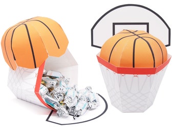 Basketball Hoop Favor Box. Koszykarskie urodziny, impreza tematyczna z motywem koszykówki. Wydrukuj PDF