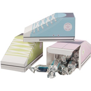 Sneakers inspired favor box.  Fun favor box for weddings and baby showers. Printable favor box