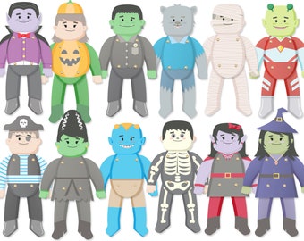 Imprimibles de Halloween. Marionetas de papel. Manualidad de Halloween. lindo halloween