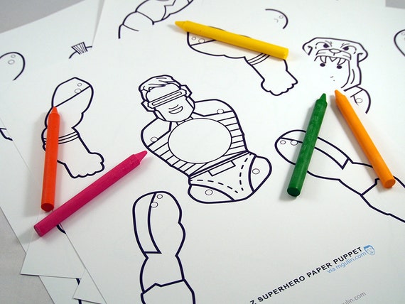 Coloring A- Z Superhero Paper Puppets (26 coloring templates) - Printable PDF Il_570xn