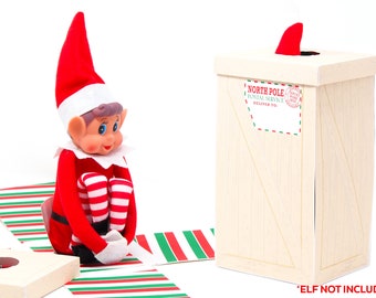 クリスマス エルフの到着ボックス クレート。エルフの小道具。エルフのクリスマス小道具。印刷可能な PDF