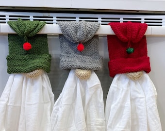 Adorno para toalla de gnomo tejido / gnomo de cocina / gnomo navideño / porta toallas de gnomo