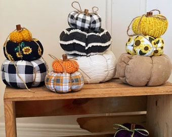 Knit pumpkins stacks/ Fall decor/ Handmade Pumpkin Decor/ Knitted Pumpkins / yarn pumpkins / fall pumpkins