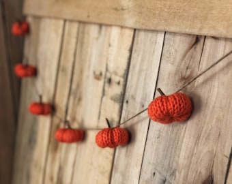 Knit Pumpkin garland/ Fall decor/ Autumn display/ Thanksgiving display/ Rustic home decor/ pumpkin bunting