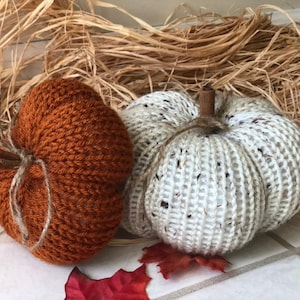 Knit Pumpkins - Fall Decor - Autumn Display - Thanksgiving Centerpiece - Rustic Home Decor