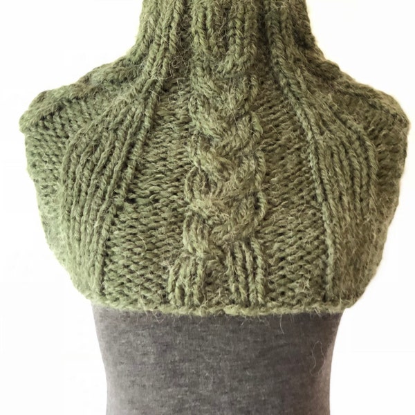 Super warm, Green Cabled, alpaca blend, versatile cowl! Neck warmer, warm cowl, gift for her