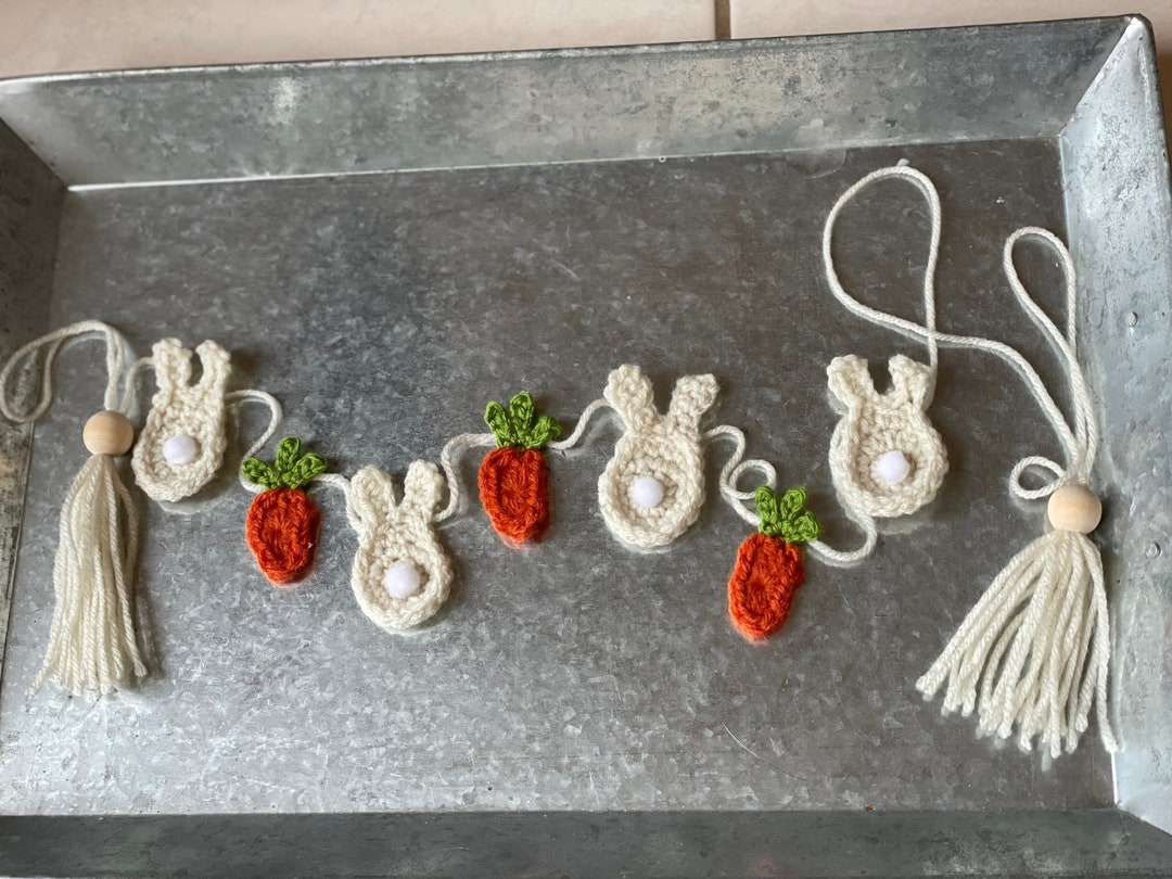 Crochet Bunny and Carrot Garland, Bunny Bunting, Neutral Easter Garland ...