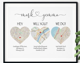 MAP ENGAGEMENT GIFT, Unique Engagement Gift, Engagement Map Gift, Engagement Map, Map Gift, Map Engagement Gift for Couples