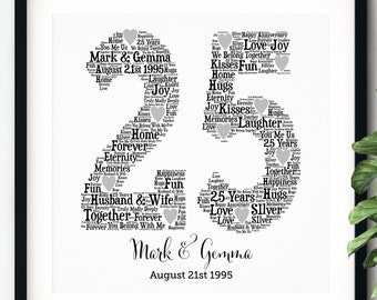 PERSONALIZED 25TH ANNIVERSARY Gift ~ Word Art ~ Printable Art ~ Custom Anniversary gift ~25 Year Silver Wedding Anniversary Gift
